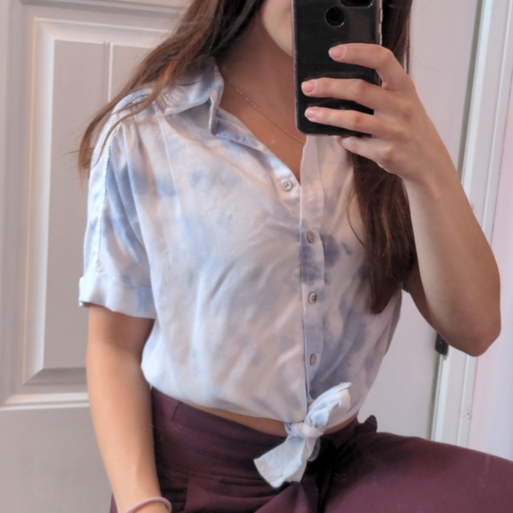 Blue and white button up top - Picture 3 of 3